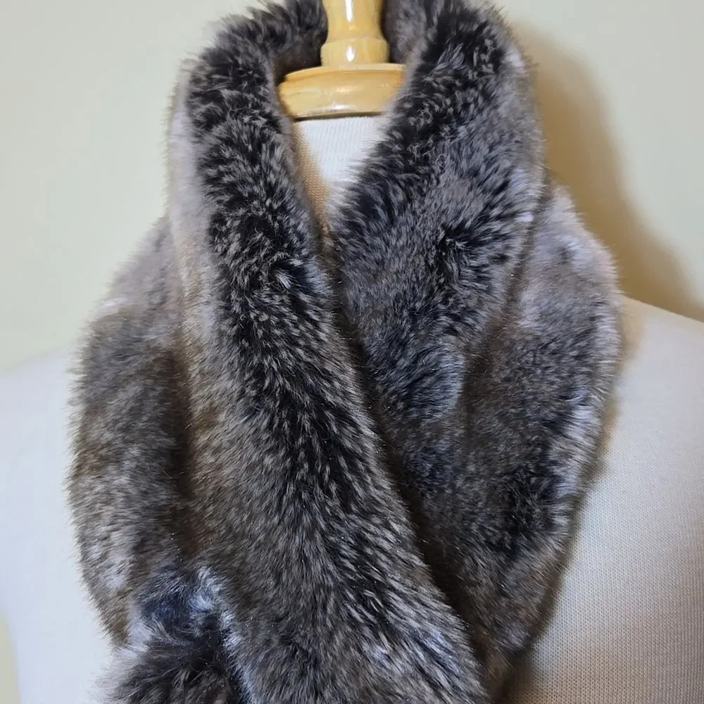Faux Fur Stole‎ Scarf Holiday Restoration Hardware Brown Gray